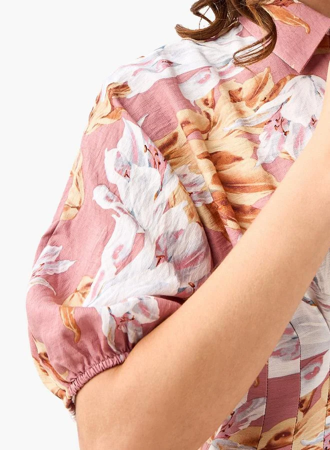 Splash FAV Floral Print Shirt Style Women Dress with Collar Viscose